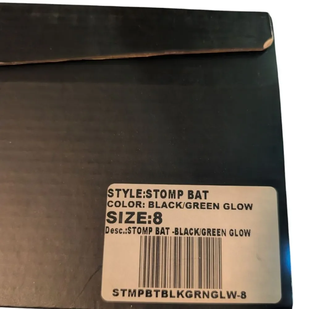 Strange Cvlt Black & Green Stomp Bat Boot, Size 8.